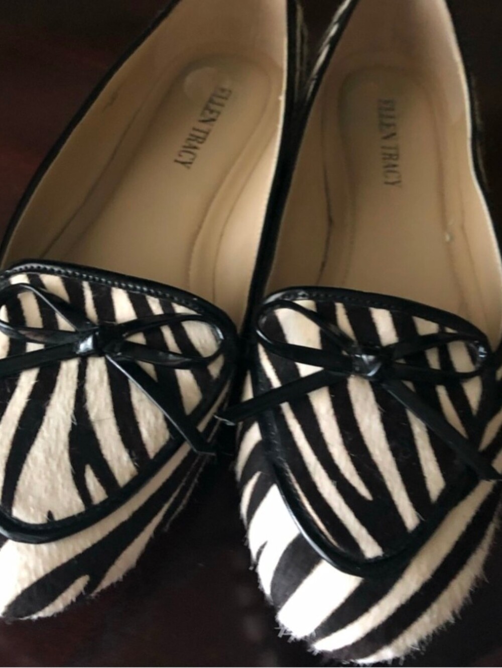 Elen Tracy Alpine Real Cow Hair Zebra Print Ballet Flats Brown Black White 6.5M